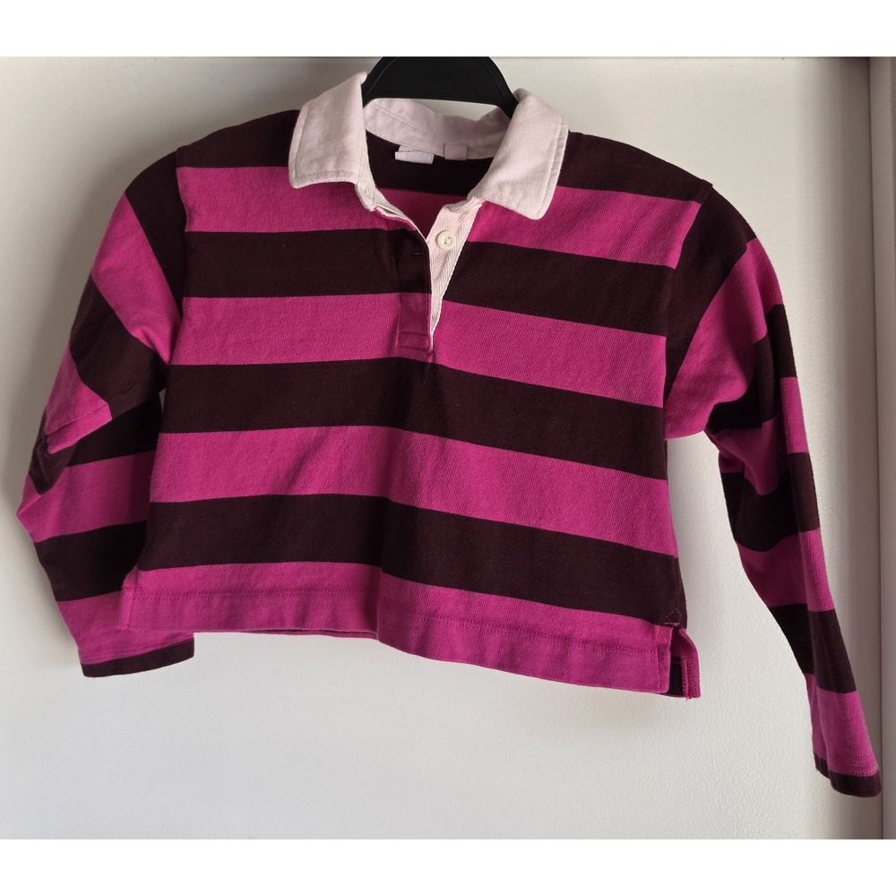 Gap Kids Polo Shirt Size S Pink Brown Striped Long Sleeve Cotton Collared Top